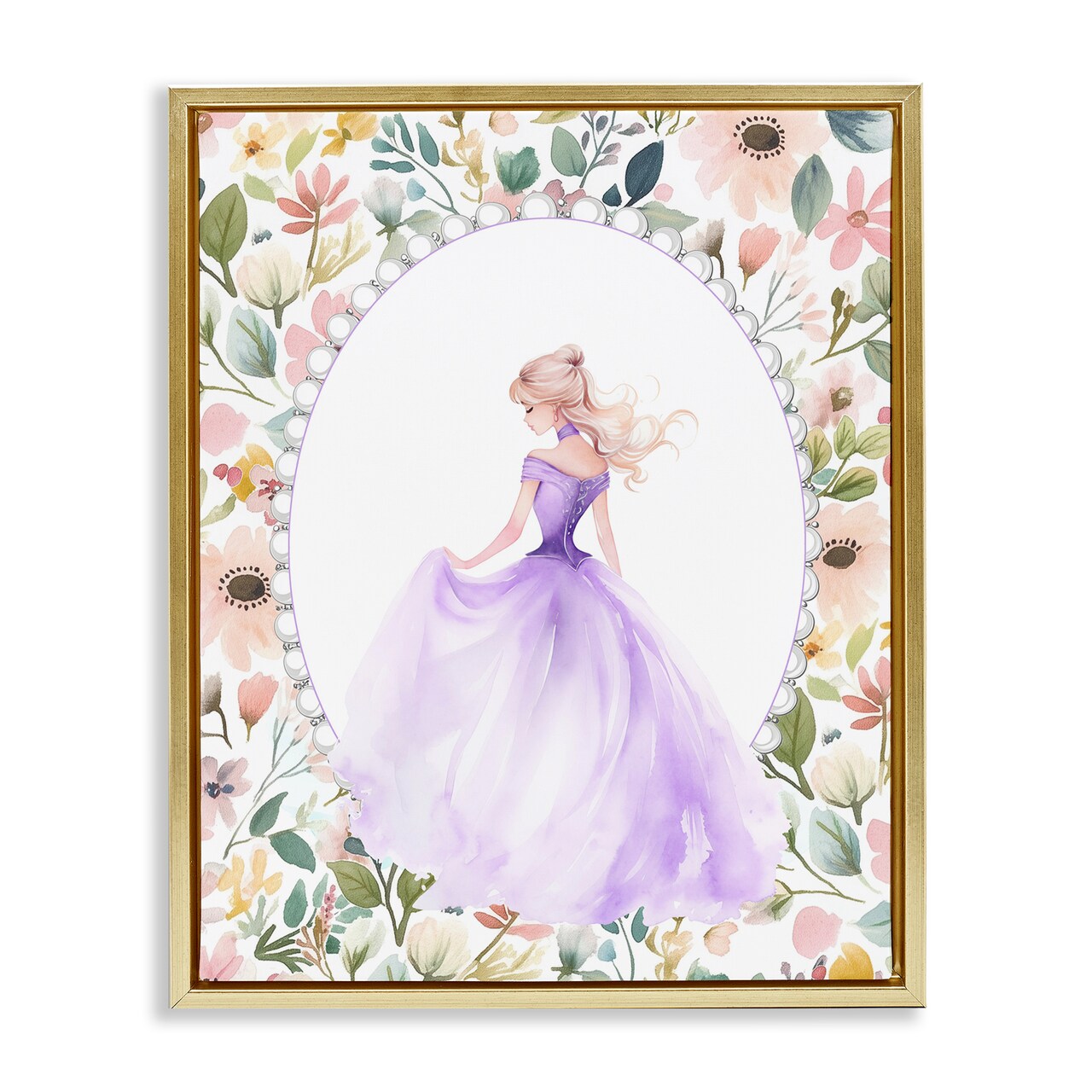 Stupell Industries Purple Princess with Pearl Border Floating Frame, design by Christine Simpson Art